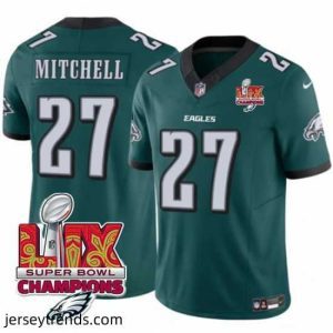 Captivating Philadelphia Eagles 27 Quinyon Mitchell Green 2025 Eagles Logo Super Bowl LIX Patch New F.U.S.E  Vapor Untouchable Limited Stitched Football Jersey