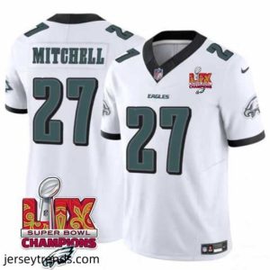 Suave Philadelphia Eagles 27 Quinyon Mitchell White 2025 Eagles Logo Super Bowl LIX Patch New F.U.S.E  Vapor Limited Stitched Football Jersey