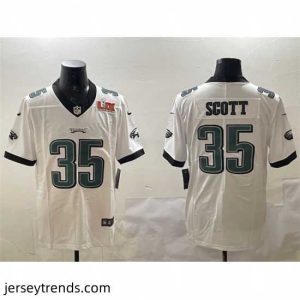 Radiant Philadelphia Eagles 35 Boston Scott White 2025 Super Bowl LIX Patch Vapor Untouchable Limited Stitched Football Jersey