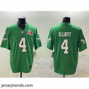 Striking Philadelphia Eagles 4 Jake Elliott Green 2025 Super Bowl LIX Patch F.U.S.E  Throwback Vapor Untouchable Limited Stitched Football Jersey