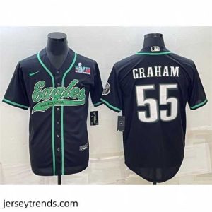 Striking Philadelphia Eagles 55 Brandon Graham Black With Super Bowl LVII Patch Cool Base Stitched Baseball Jersey