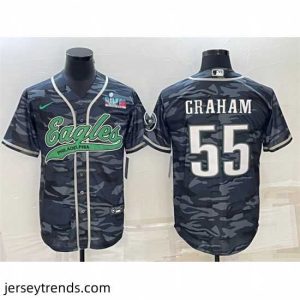 Enchanting Philadelphia Eagles 55 Brandon Graham Grey Camo With Super Bowl LVII Patch Cool Base Stitched Baseball Jersey