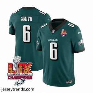 Radiant Philadelphia Eagles 6 DeVonta Smith Green 2025 Eagles Logo Super Bowl LIX Patch New F.U.S.E  Vapor Limited Stitched Football Jersey