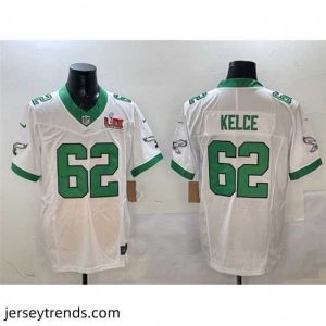 Magnificent Philadelphia Eagles 62 Jason Kelce White 2025 Super Bowl LIX Patch F.U.S.E  Vapor Untouchable Limited Stitched Football Jersey