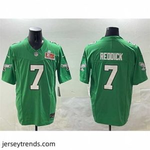 Suave Philadelphia Eagles 7 Haason Reddick Green 2025 Super Bowl LIX Patch F.U.S.E  Throwback Vapor Untouchable Limited Stitched Football Jersey