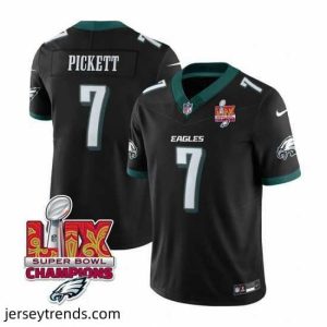 Radiant Philadelphia Eagles 7 Kenny Pickett Black 2025 Eagles Logo Super Bowl LIX Patch New F.U.S.E  Vapor Limited Stitched Football Jersey