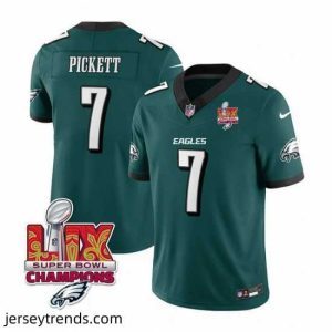 Enchanting Philadelphia Eagles 7 Kenny Pickett Green 2025 Eagles Logo Super Bowl LIX Patch New F.U.S.E  Vapor Limited Stitched Football Jersey