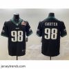 Captivating Philadelphia Eagles 98 Jalen Carter Black 2025 Super Bowl LIX Patch Vapor Untouchable Limited Stitched Football Jersey