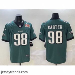 Enchanting Philadelphia Eagles 98 Jalen Carter Green 2025 Super Bowl LIX Patch New Vapor Untouchable Limited Stitched Football Jersey