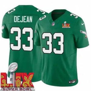 Striking Philadelphia Eagles Cooper DeJean #33 Kelly Green 2025 Super Bowl LIX F.U.S.E Stitched NFL Jersey