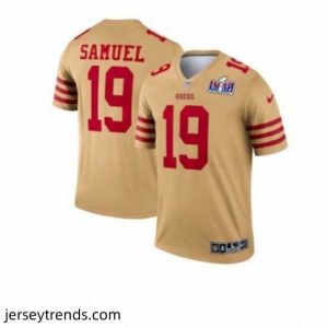 Striking San Francisco 49ers 19 Deebo Samuel Gold Inverted Legend 2024 Super Bowl LVIII Stitched Football Jersey