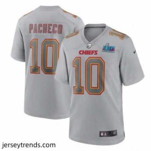 Suave Toddler Kansas City Chiefs 10 Isiah Pacheco Grey Super Bowl LVII Patch Atmosphere Fashion Stitched Game Jersey