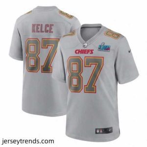 Brilliant Toddler Kansas City Chiefs 87 Travis Kelce Grey Super Bowl LVII Patch Atmosphere Fashion Stitched Game Jersey
