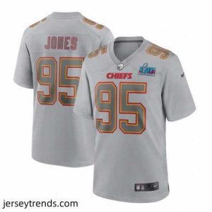 Radiant Toddler Kansas City Chiefs 95 Chris Jones Grey Super Bowl LVII Patch Atmosphere Fashion Stitched Game Jersey
