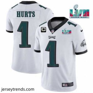 Exquisite Toddler Philadelphia Eagles 1 Jalen Hurts White Super Bowl LVII Patch And 2 Star C Patch Vapor Untouchable Limited Stitched Jersey