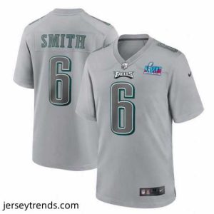 Striking Toddler Philadelphia Eagles 6 DeVonta Smith Grey Super Bowl LVII Patch Atmosphere Fashion Stitched Game Jersey