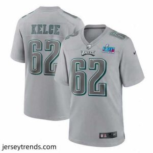 Magnificent Toddler Philadelphia Eagles 62 Jason Kelce Grey Super Bowl LVII Patch Atmosphere Fashion Stitched Game Jersey