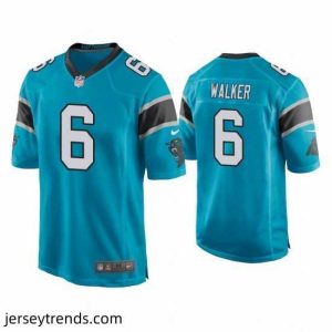 Striking Men's Carolina Panthers #6 P.J. Walker Blue Game Nike Jersey