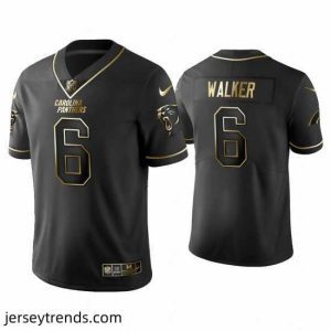 Magnificent Men's Carolina Panthers #6 P.J. Walker Golden Edition Vapor Limited Black Nike Jersey
