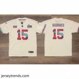Enchanting Men's Kansas City Chiefs #15 Patrick Mahomes White Super Bowl LVII Patch Vapor Untouchable Limited Stitched Jersey