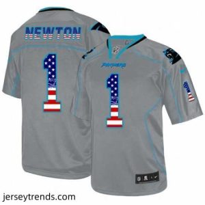 Radiant Mens Nike Carolina Panthers 1 Cam Newton Elite Grey USA Flag Fashion NFL Jersey