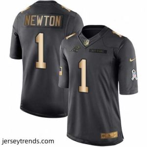 Magnificent Mens Nike Carolina Panthers 1 Cam Newton Limited BlackGold Salute to Service NFL Jersey