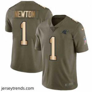Brilliant Mens Nike Carolina Panthers 1 Cam Newton Limited OliveGold 2017 Salute to Service NFL Jersey