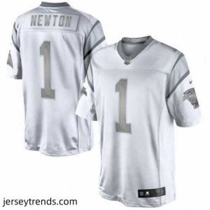 Suave Mens Nike Carolina Panthers 1 Cam Newton Limited White Platinum NFL Jersey
