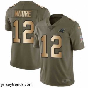 Enchanting Mens Nike Carolina Panthers 12 DJ Moore Limited OliveGold 2017 Salute to Service NFL Jersey