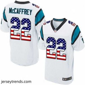 Magnificent Mens Nike Carolina Panthers 22 Christian McCaffrey Elite White Road USA Flag Fashion NFL Jersey