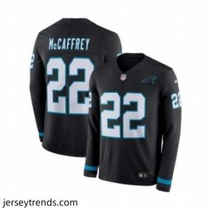 Radiant Mens Nike Carolina Panthers 22 Christian McCaffrey Limited Black Therma Long Sleeve NFL Jersey