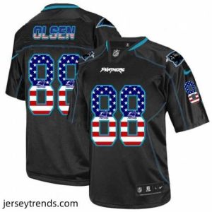 Radiant Mens Nike Carolina Panthers 88 Greg Olsen Elite Black USA Flag Fashion NFL Jersey