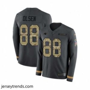 Enchanting Mens Nike Carolina Panthers 88 Greg Olsen Limited Black Salute to Service Therma Long Sleeve NFL Jersey