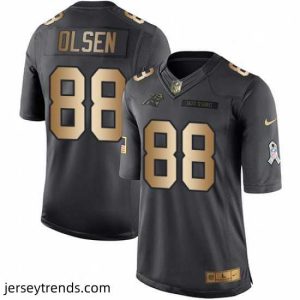 Radiant Mens Nike Carolina Panthers 88 Greg Olsen Limited BlackGold Salute to Service NFL Jersey