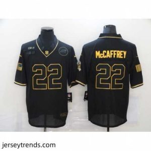 Striking Nike Carolina Panthers 22 Christian McCaffrey Black Gold 2020 Salute To Service Limited Jersey