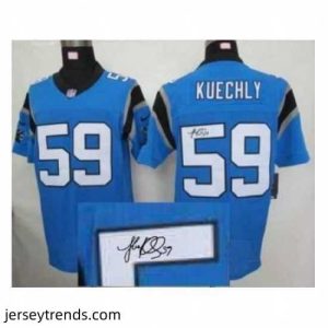 Magnificent Nike Carolina Panthers 59 Kuechly Blue Elite Signed NFL Jersey