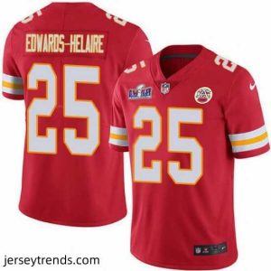 Exquisite Nike Chiefs 25 Clyde Edwards Helaire Red Team Color Bound Stitched NFL Vapor Untouchable Limited 2024 Super Bowl LVIII Jersey