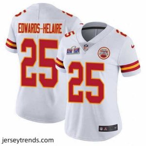 Exquisite Nike Chiefs 25 Clyde Edwards Helaire White Bound Stitched NFL Vapor Untouchable Limited 2024 Super Bowl LVIII Jersey