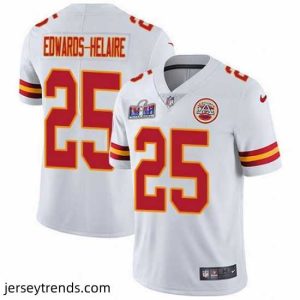 Enchanting Nike Chiefs 25 Clyde Edwards Helaire White Bound Stitched NFL Vapor Untouchable Limited 2024 Super Bowl LVIII Jersey