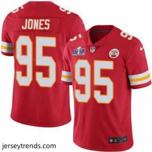 Striking Nike Chiefs 95 Chris Jones Red Team Color Bound Stitched NFL Vapor Untouchable Limited 2024 Super Bowl LVIII Jersey