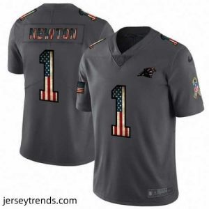 Exquisite Nike Panthers 1 Cam Newton 2019 Salute To Service USA Flag Fashion Limited Jersey