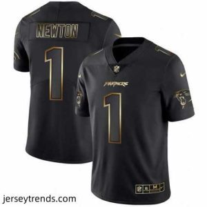Brilliant Nike Panthers 1 Cam Newton Black Gold Vapor Untouchable Limited Jersey