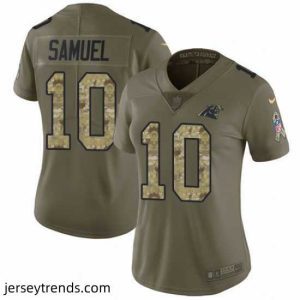 Exquisite Nike Panthers #10 Curtis Samuel Olive Camo Womens Stitched NFL Limited 2017 Salute to Service Jersey