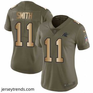 Captivating Nike Panthers #11 Torrey Smith Olive Gold Womens Stitched NFL Limited 2017 Salute to Service Jersey