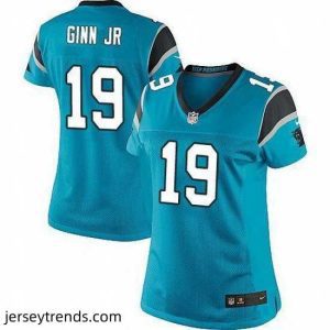 Radiant Nike Panthers #19 Ted Ginn Jr Blue Alternate Womens Stitched NFL Elite Jersey