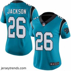 Radiant Nike Panthers #26 Donte Jackson Blue Womens Stitched NFL Limited Rush Jersey