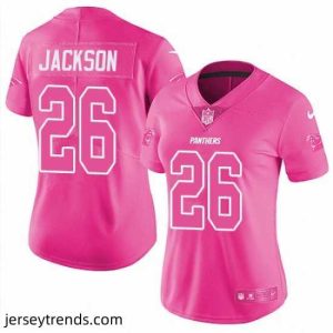 Brilliant Nike Panthers #26 Donte Jackson Pink Womens Stitched NFL Limited Rush Fashion Jersey