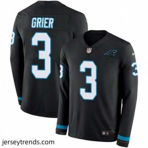Suave Nike Panthers 3 Will Grier Black Team Color Stitched NFL Limited Therma Long Sleeve Jersey