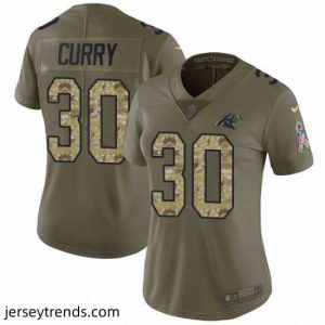 Magnificent Nike Panthers #30 Stephen Curry Olive Camo Womens Stitched NFL Limited 2017 Salute to Service Jersey