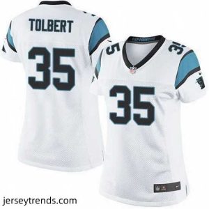 Captivating Nike Panthers #35 Mike Tolbert White Womens Stitched NFL Elite Jersey